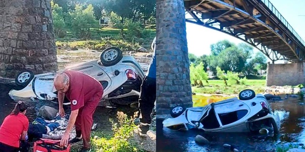 Grave accidente en el Puente Carretero de Cosquín: un auto cayó al vacío, hay heridos