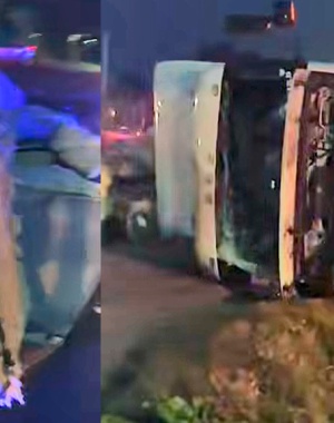 Un camión cargado con fardos de algodón volcó sobre la Ruta 38 en Casa Grande