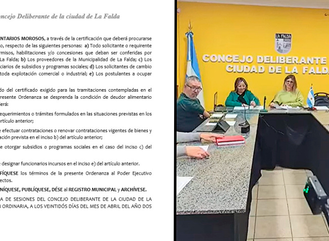 Deliberante de La Falda aprobó el control obligatorio de Deudores Alimentarios