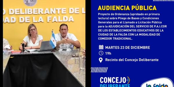Concejo La Falda: audiencia pública por licitación del P.A.I.Cor