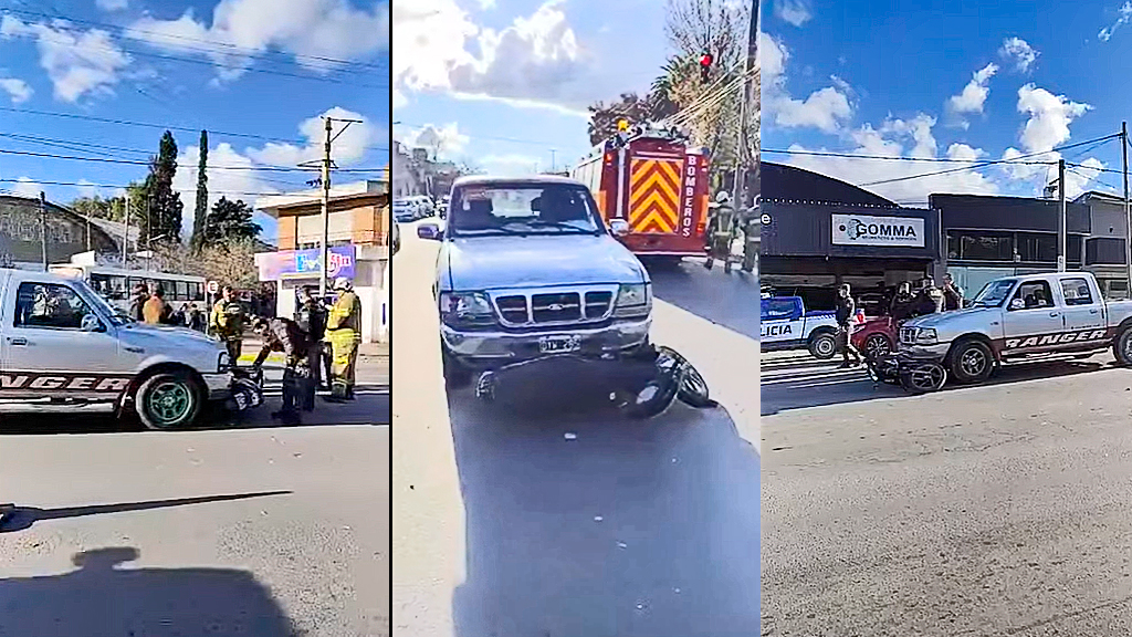 La Falda: una motociclista se salvó de milagro tras un fuerte choque frente al Anfiteatro