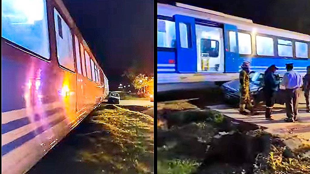 La Falda: El Tren de las Sierras rozó a un auto que quedó varado sobre las vías.