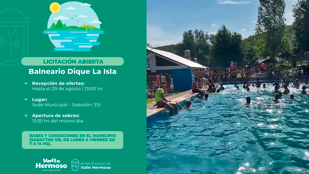 Valle Hermoso: se abre la licitación del balneario Dique La Isla