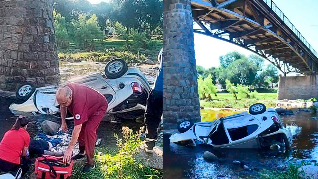 Grave accidente en el Puente Carretero de Cosquín: un auto cayó al vacío, hay heridos