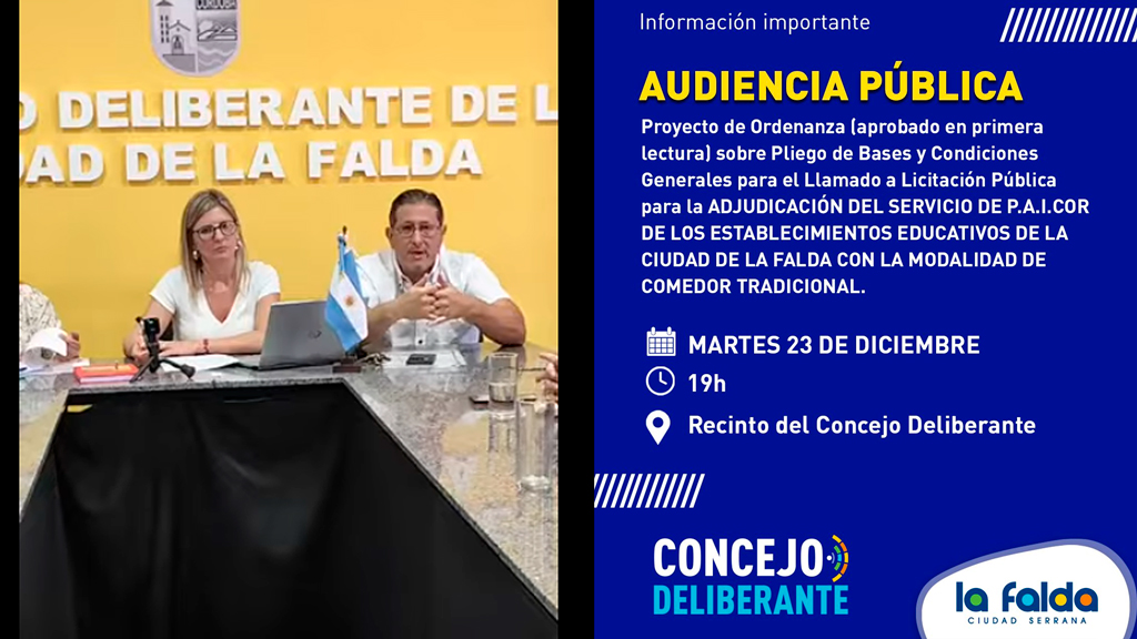 Concejo La Falda: audiencia pública por licitación del P.A.I.Cor