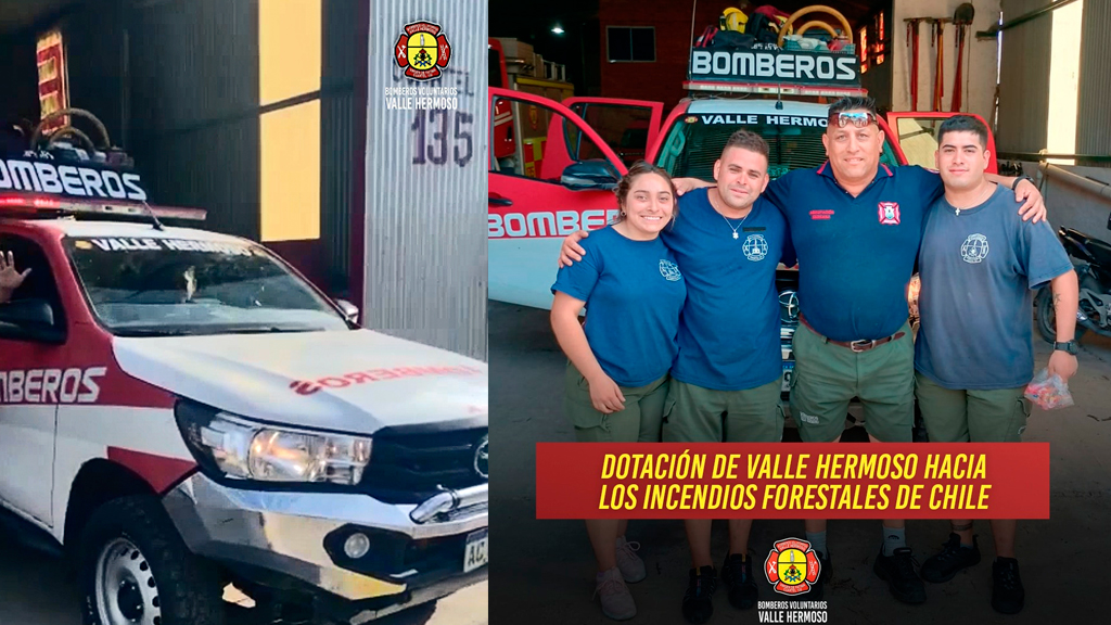 Bomberos de Valle Hermoso se sumaron al combate de incendios chilenos