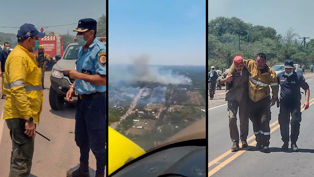 Lucha adversa contra incendio forestal en San Marcos Sierras