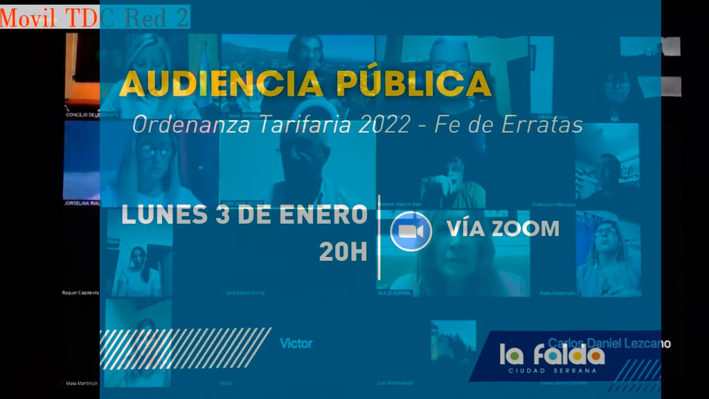 La Falda: audiencia pública virtual por Tarifaria 2022