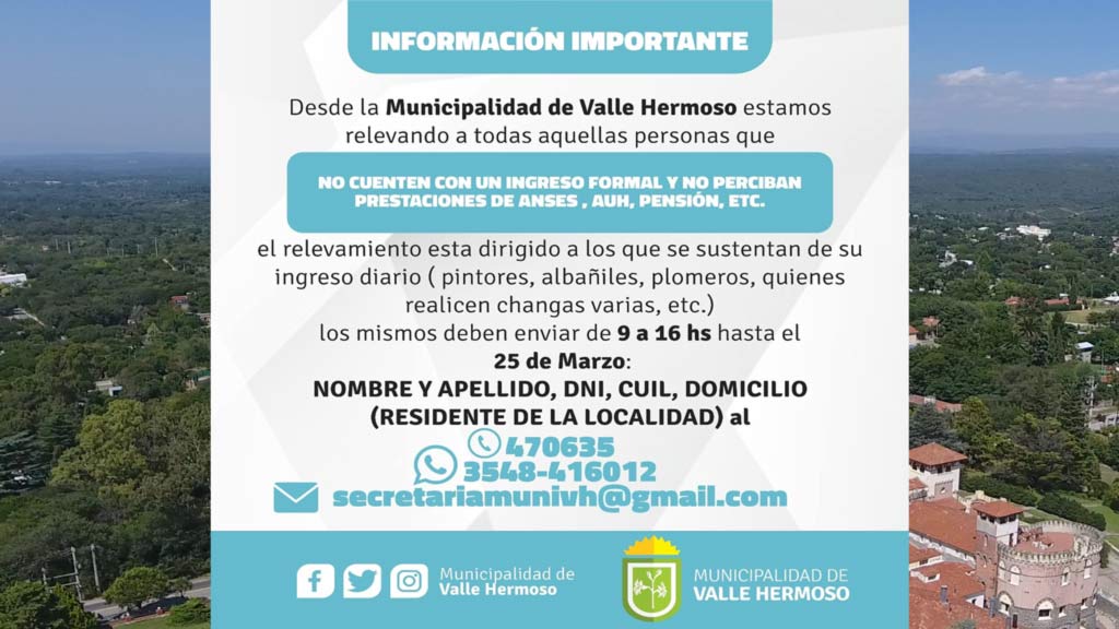 Valle Hermoso: empadronamiento para ayuda social