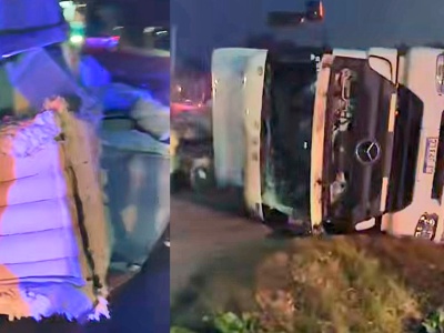 Un camión cargado con fardos de algodón volcó sobre la Ruta 38 en Casa Grande